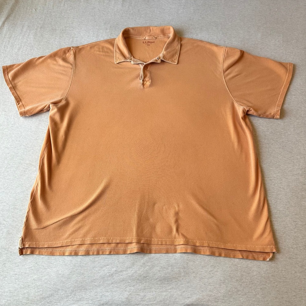 LL Bean Mens XXL Short Sleeve Pique Polo Shirt Orange Tan Solid Collared Cotton
